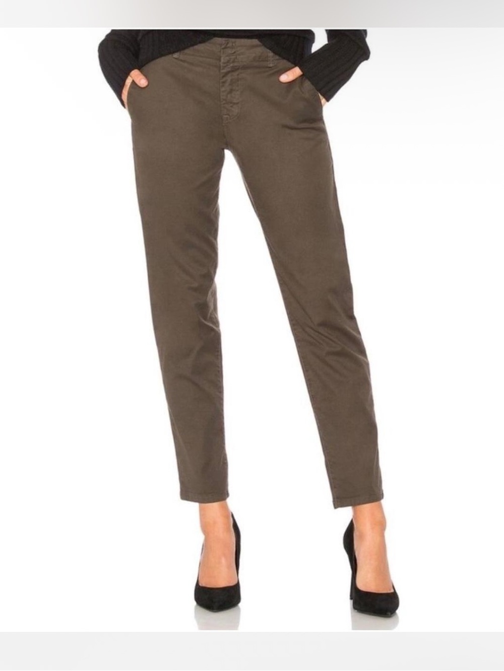 Vince Flat Front Chino Trouser Pants Slim Straight Leg Size 4 Olive Green